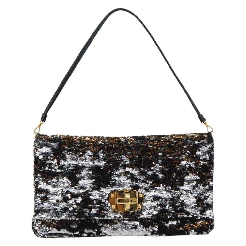 Miu Miu Canvas Sequin Shoulder Bag Black